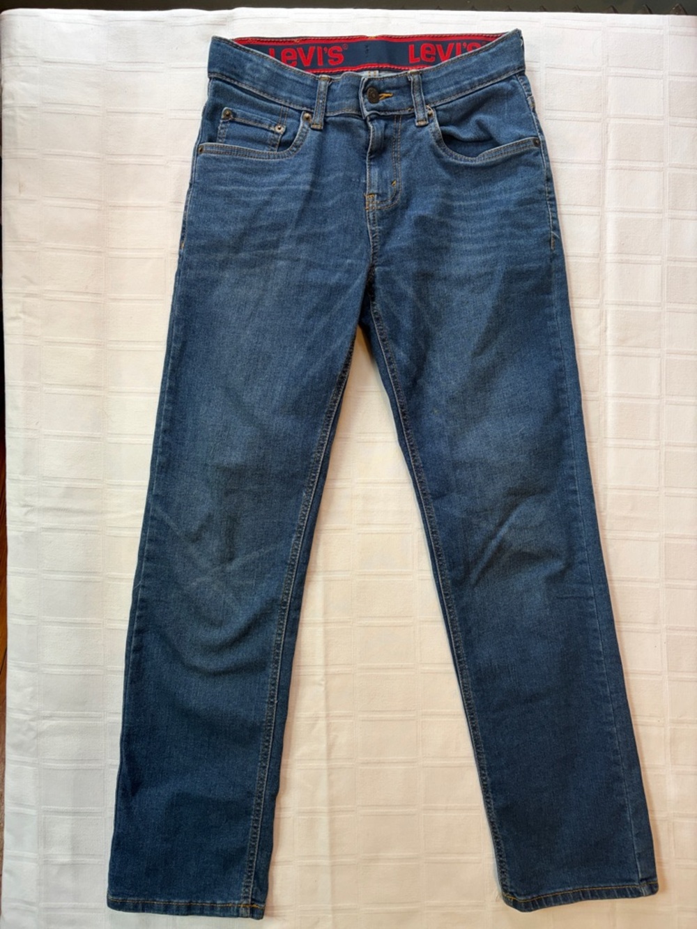 Levi's Kids Dark Blue Straight Jeans with Red Waistband Detail